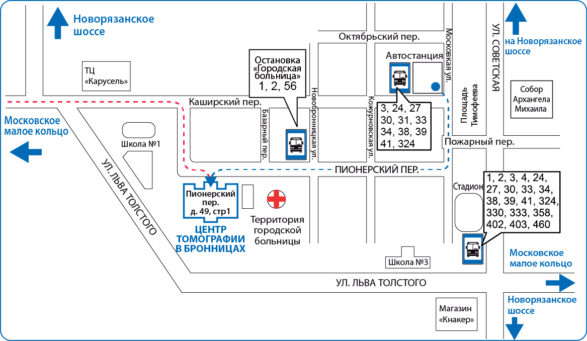 Схема проезда в центр МРТ в Бронницах